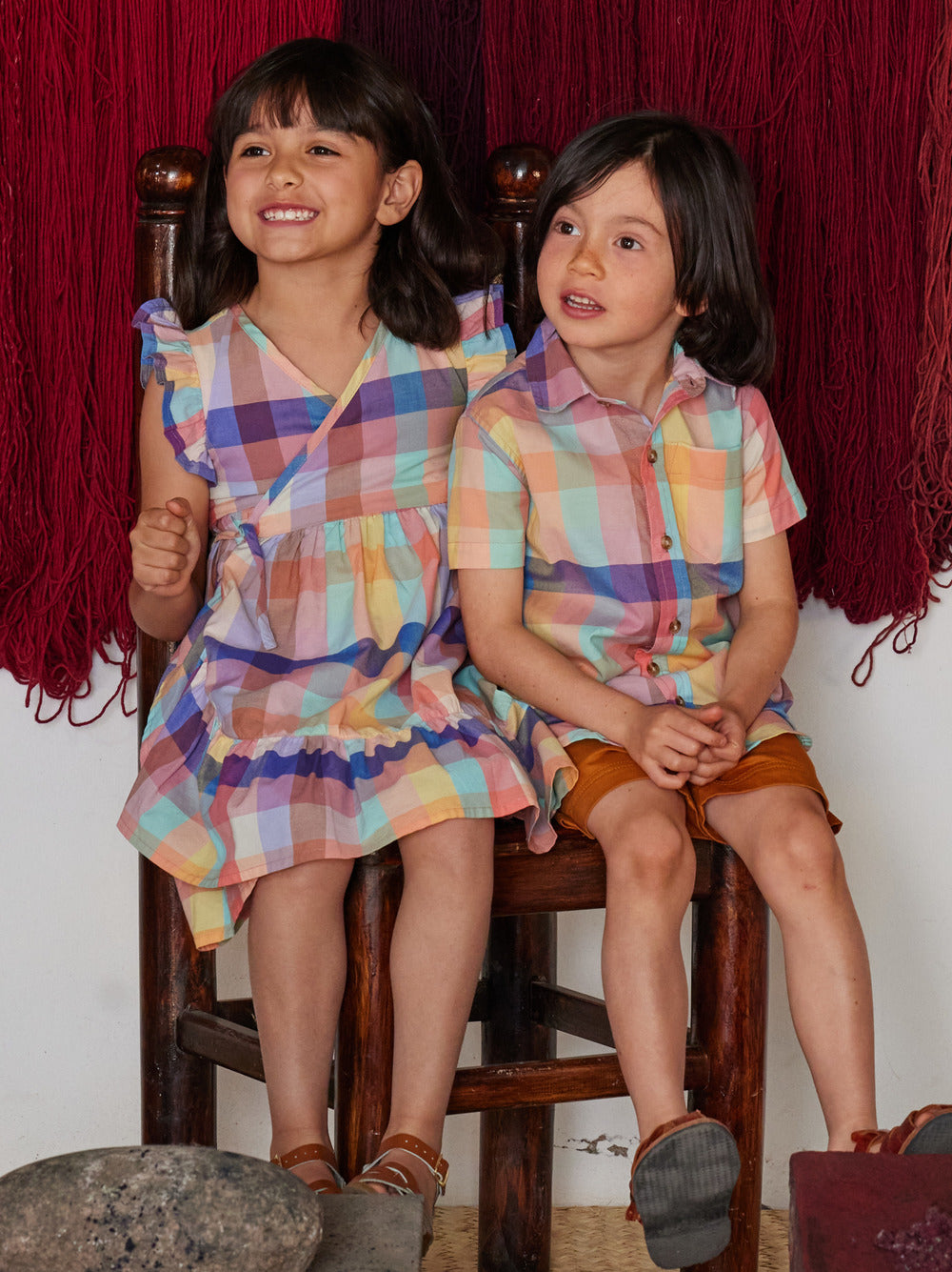 Feliz Familia Plaid Woven Wrap Dress