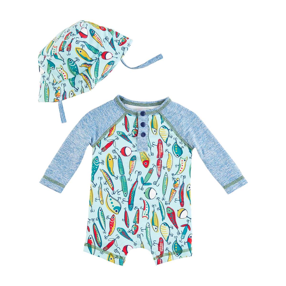 Fishing Lure Rash Guard One-Piece & Hat Set