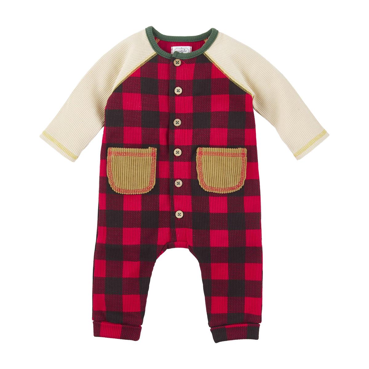 Buffalo Plaid Waffle Knit One-Piece