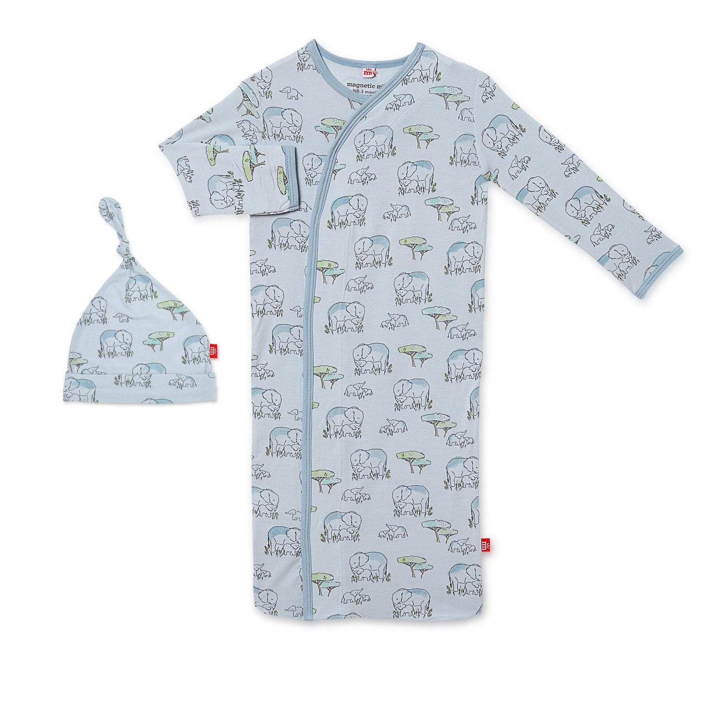 Blue Love You a Ton Modal Magnetic Sack Gown & Hat Set