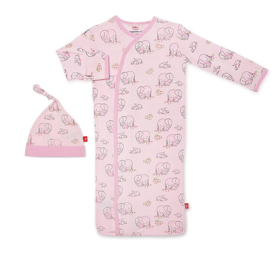 Pink Love You a Ton Modal Magnetic Sack Gown & Hat Set