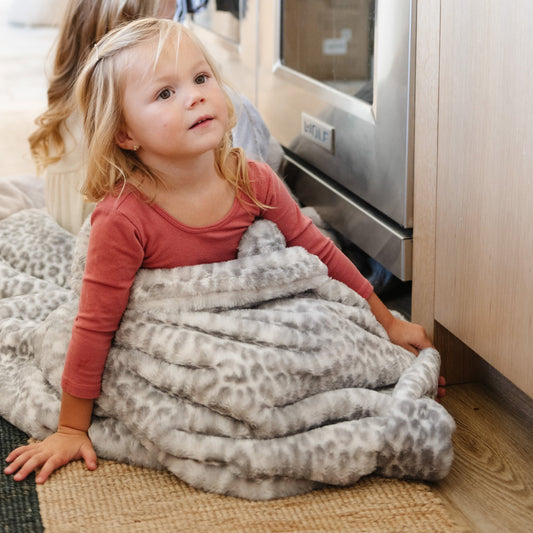 Snow Leopard Faux Fur Receiving Blanket