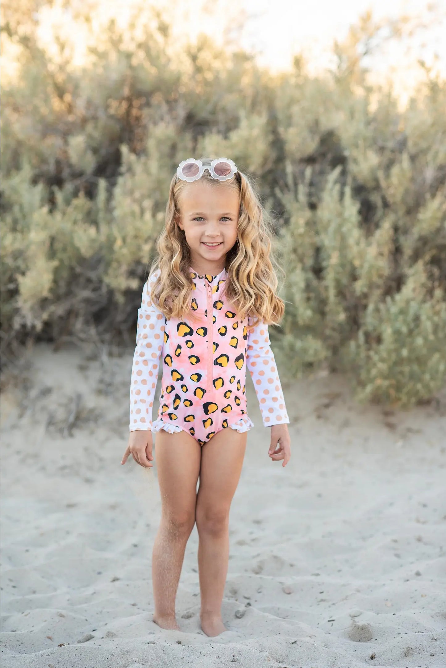 Pink Leopard Zip Rash Guard Swimsuit