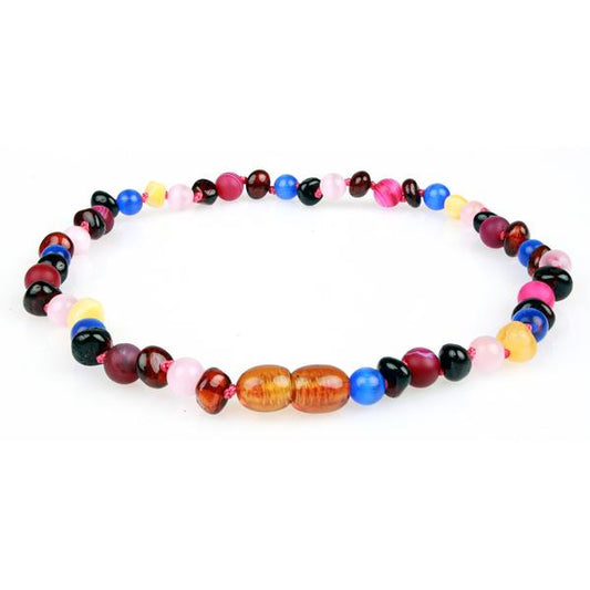 Quartz & Agate Amber & Gemstone Teething Necklace 12.5"