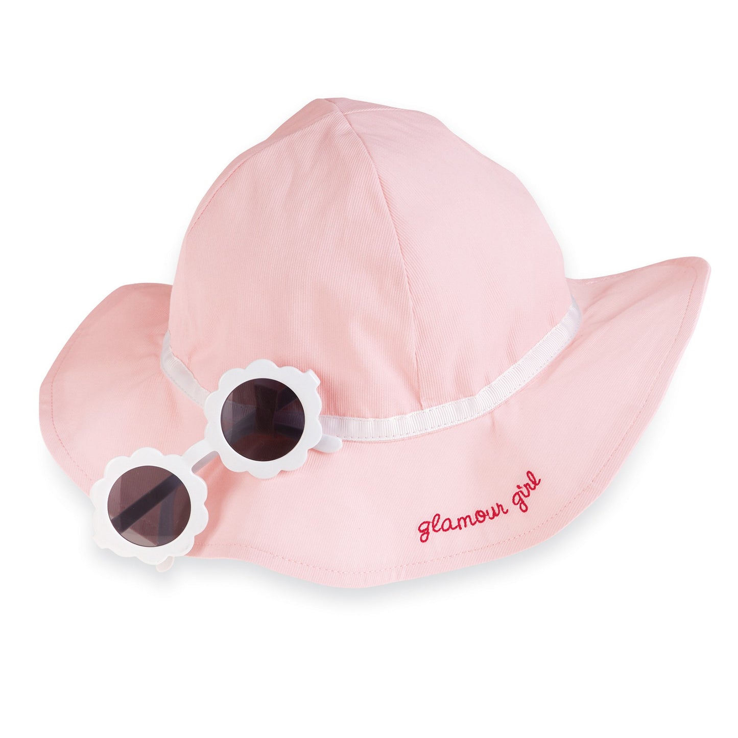 Mud Pie Glamour Girl Pink Hat & White Sunglass Set