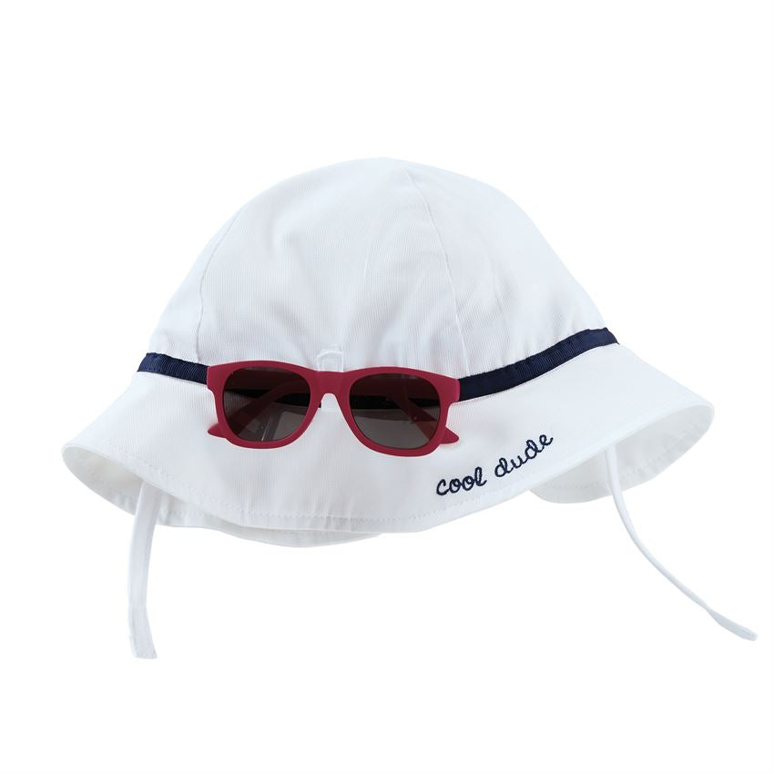 Mud Pie Cool Dude White Hat & Red Sunglass Set