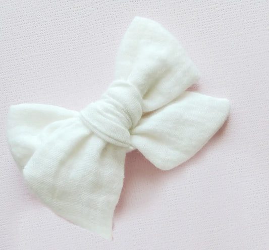 Milk Gauze Small Pinwheel Bow on Nylon Headband