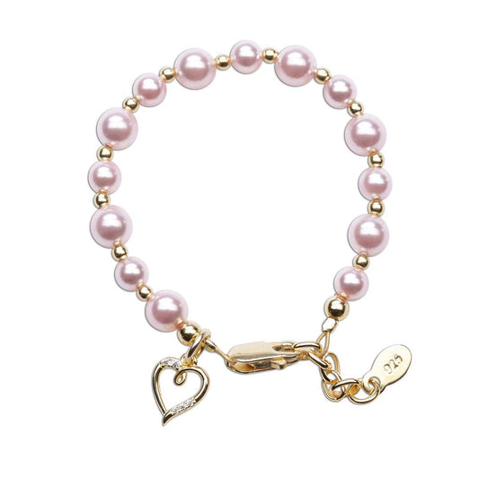 Larkin - 14K Gold Plated Pink Pearl Bracelet with Heart