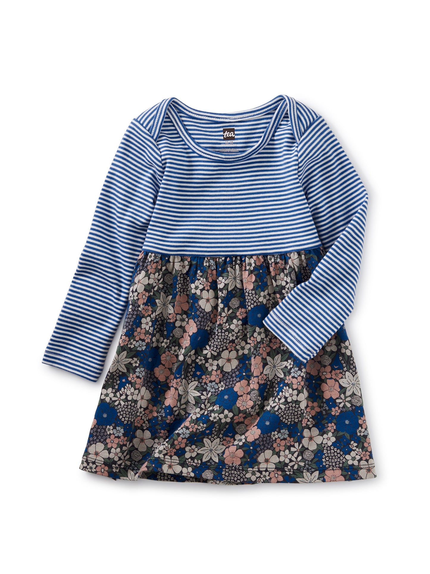 Two-Tone Baby Dress - Swedish Bouquet in Indigo