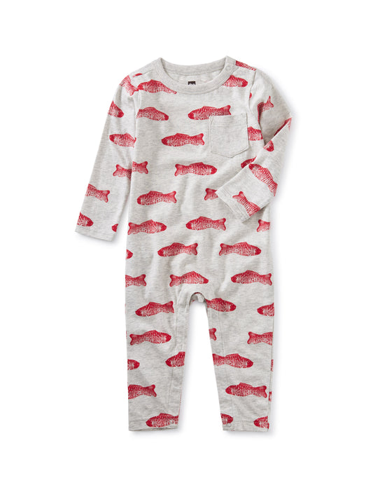 Printed Pocket Romper - Fresh Fisk in Heather