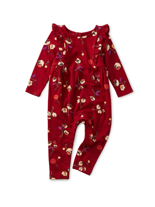 Bold Shoulder Baby Romper - Tossed Tulips in Red