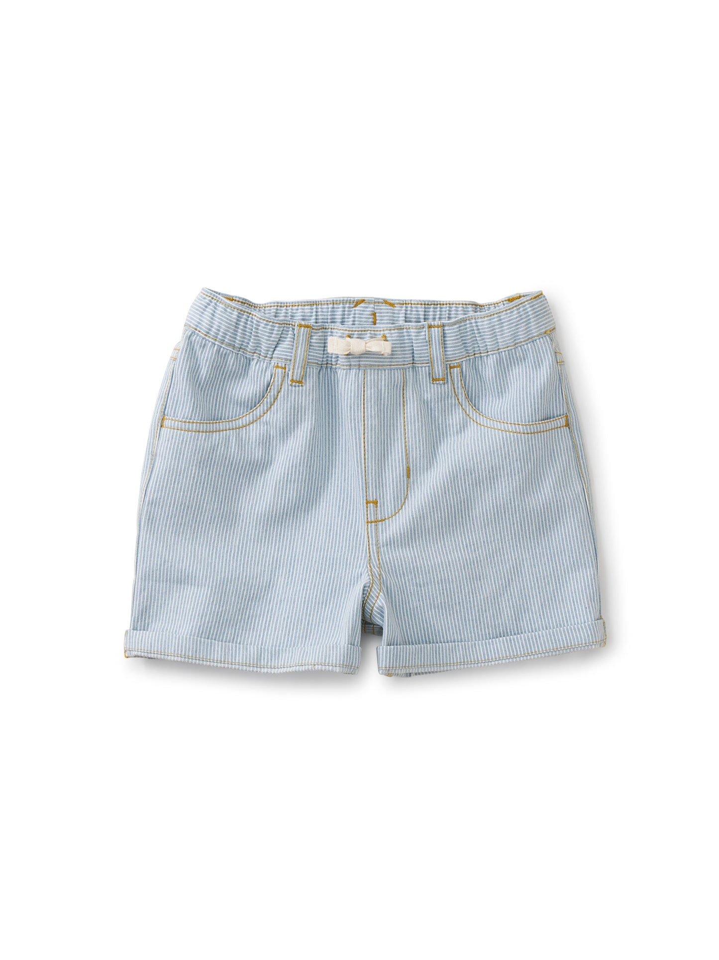 Bleach Wash Tie Waist Rolled Cuff Shorts