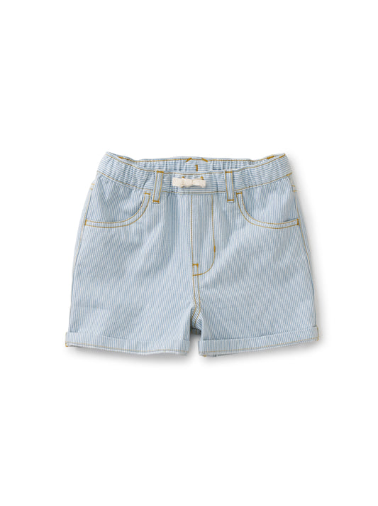 Bleach Wash Tie Waist Rolled Cuff Shorts