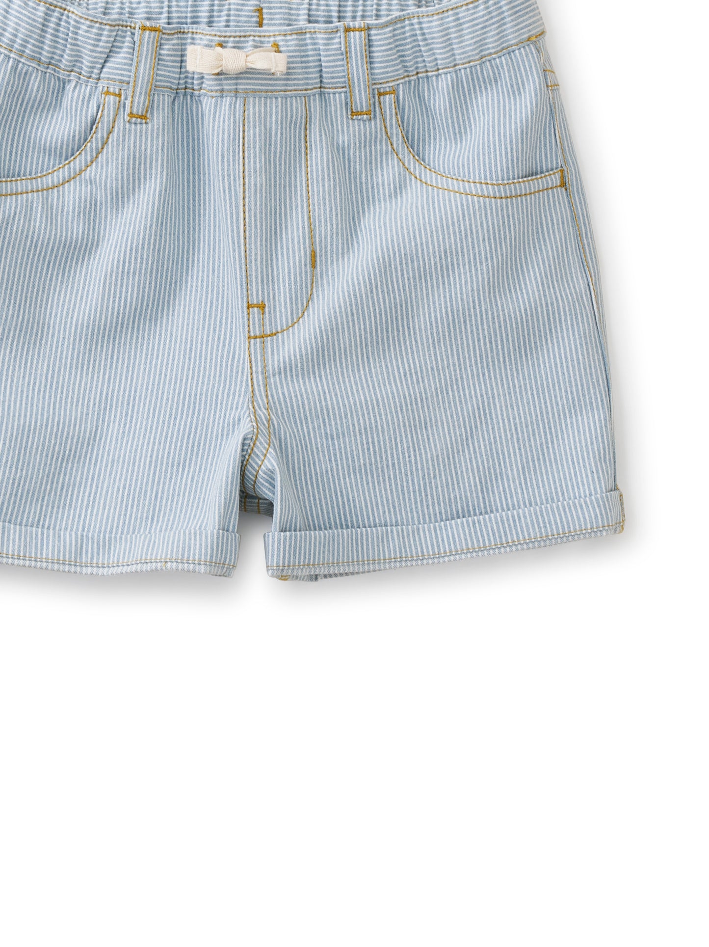 Bleach Wash Tie Waist Rolled Cuff Shorts