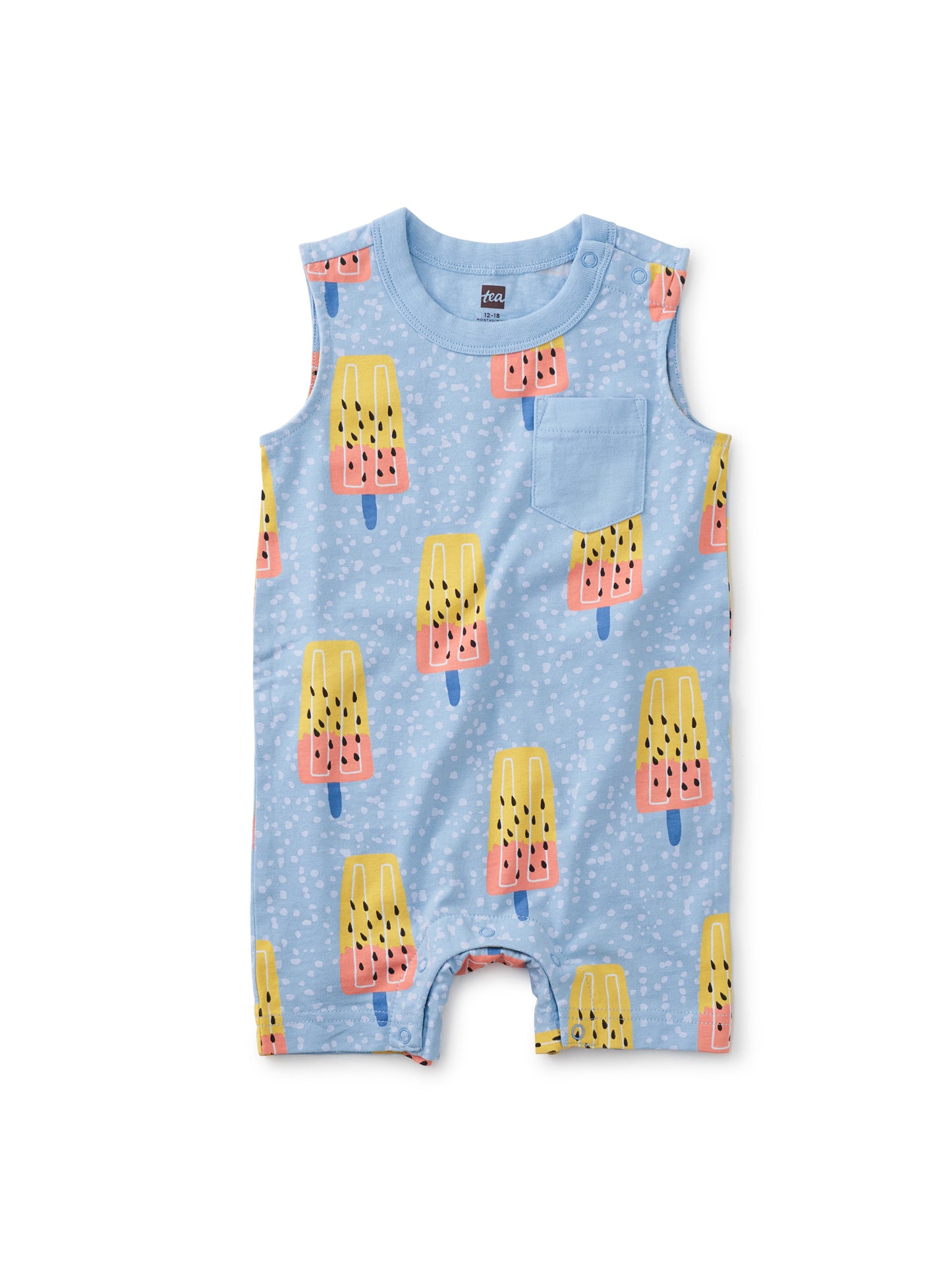 Melon Popsicle in Blue Pocket Tank Baby Romper
