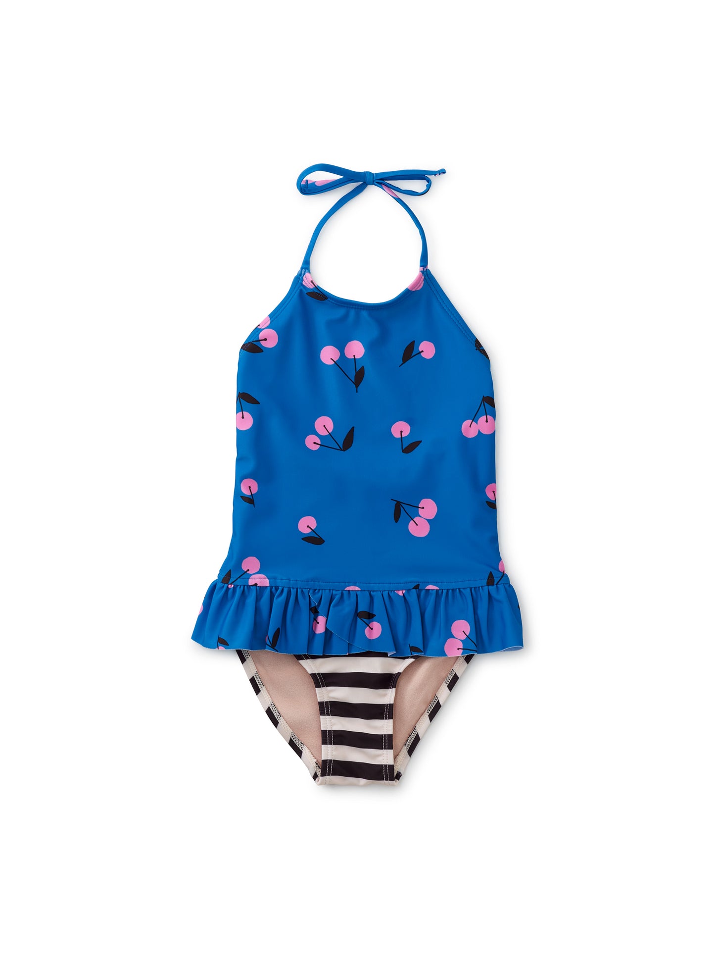 Tossed Cherries in Blue Peplum One-Piece Swimsuit