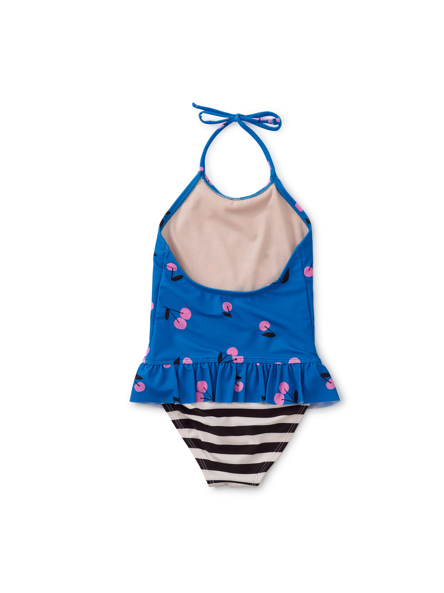 Tossed Cherries in Blue Peplum One-Piece Swimsuit