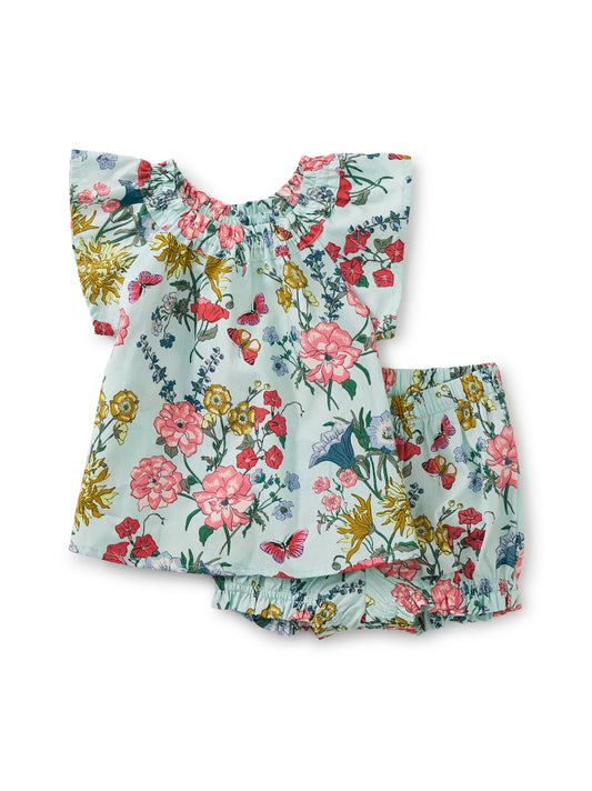 Intricate Floral Ruffle Sleeve Baby Set
