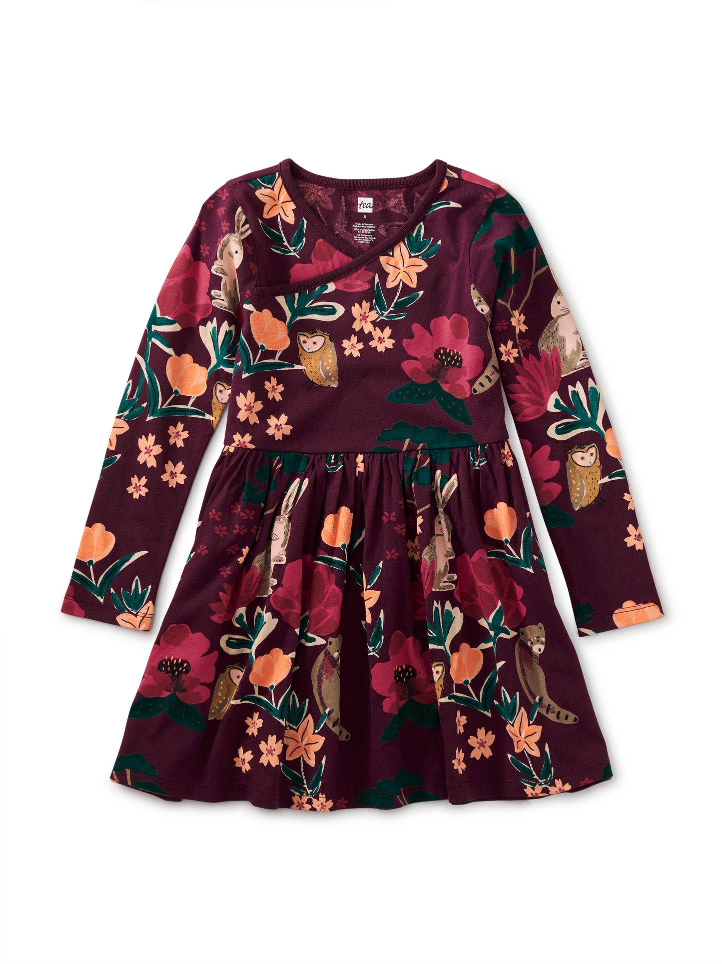 Forest Floral in Red L/S Wrap Neck Dress