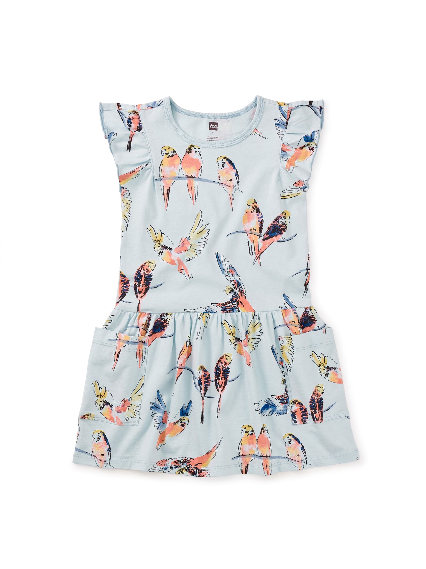 Pop Parrots Flutter Sleeve Pocket Dress