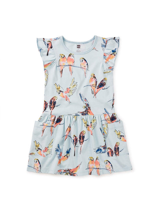 Pop Parrots Flutter Sleeve Pocket Dress