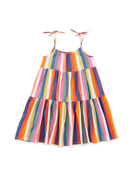Lisbon Stripe Tie Shoulder Tiered Dress