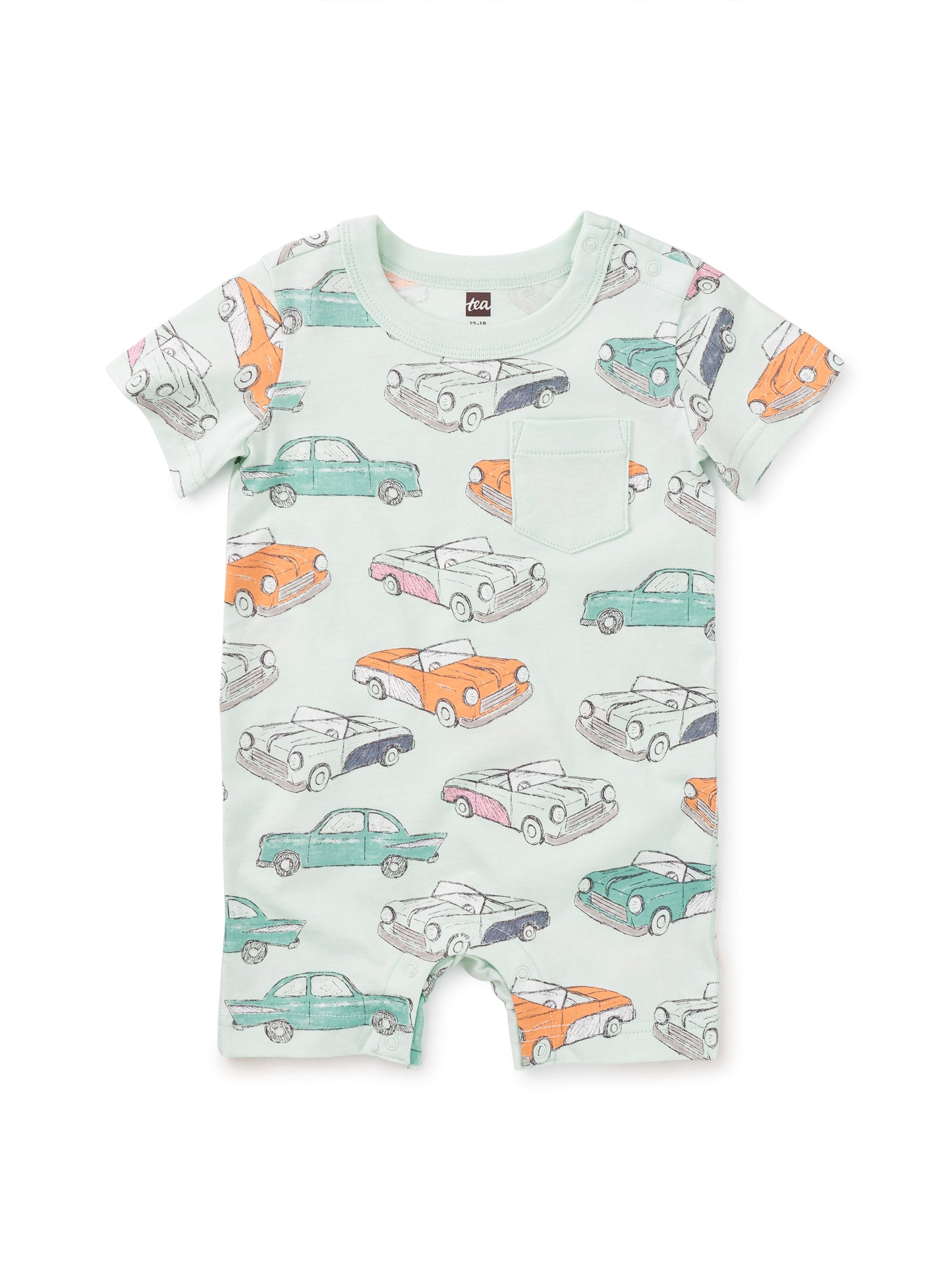 Cuban Cars in Green Pocket Shortie Romper