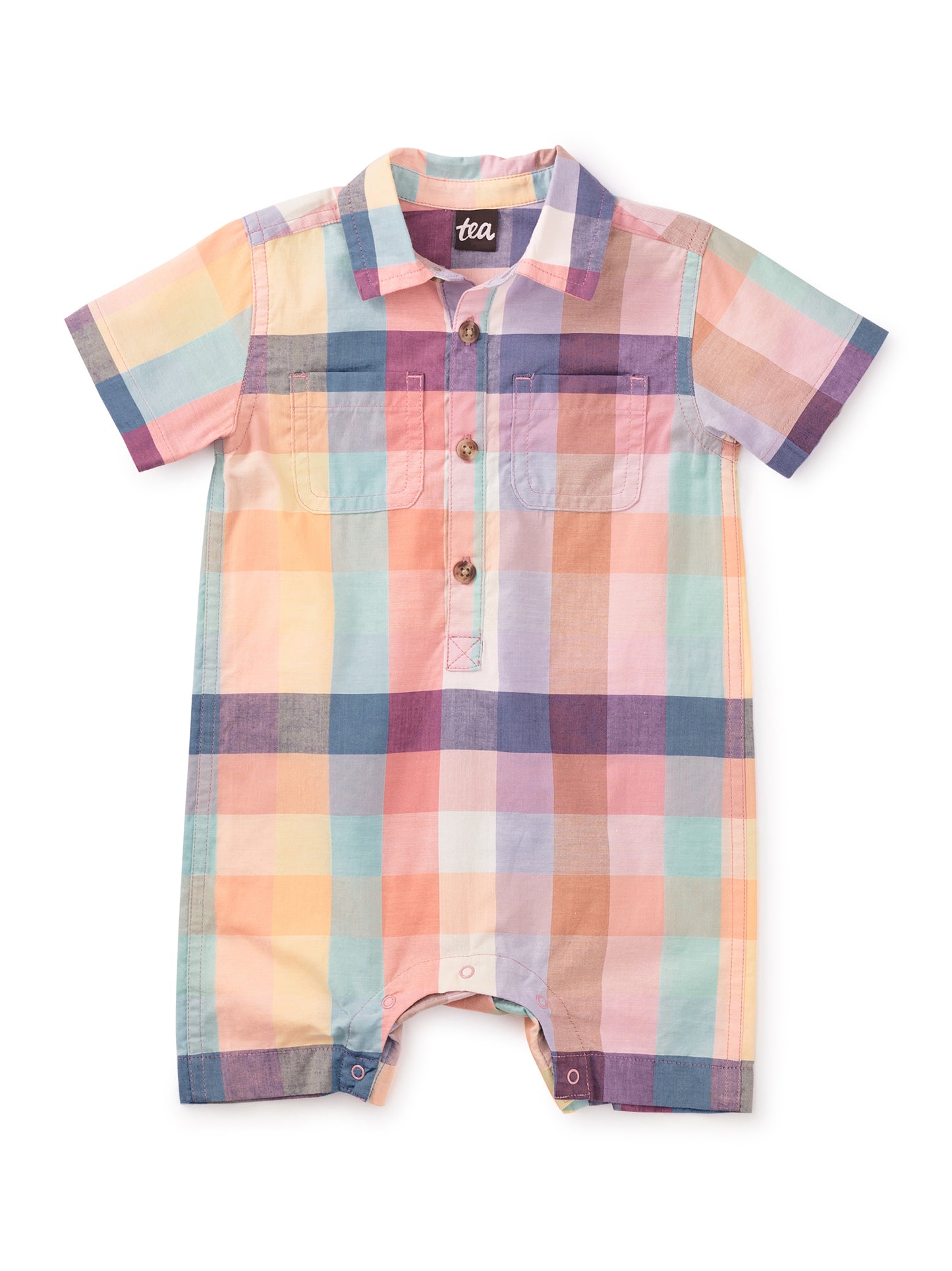 Feliz Familia Plaid Buttoned Baby Romper