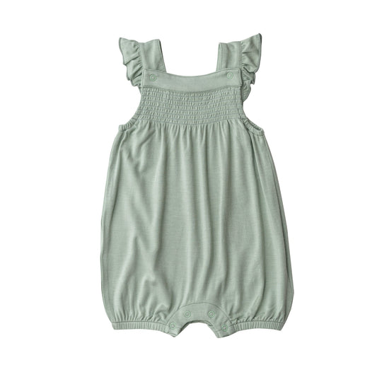 Laurel Green Smocked Front Overall Shortie