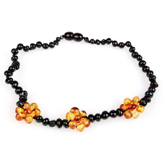 Flower Cherry & Honey Amber Teething Necklace 12.5"