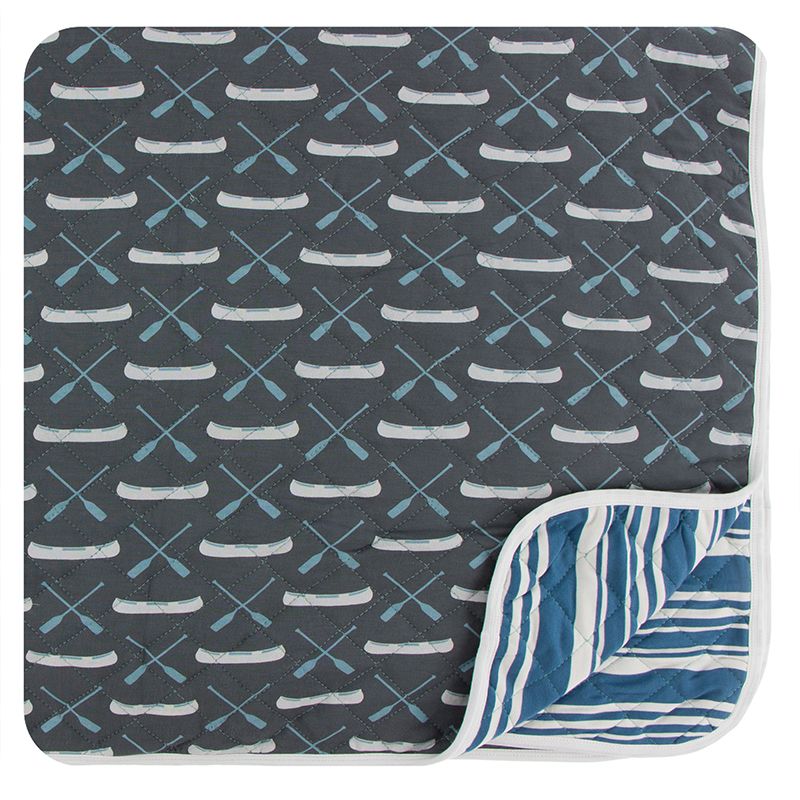 Print Quilted Toddler Blanket - Stone Paddles and Canoe/Fishing Stripe