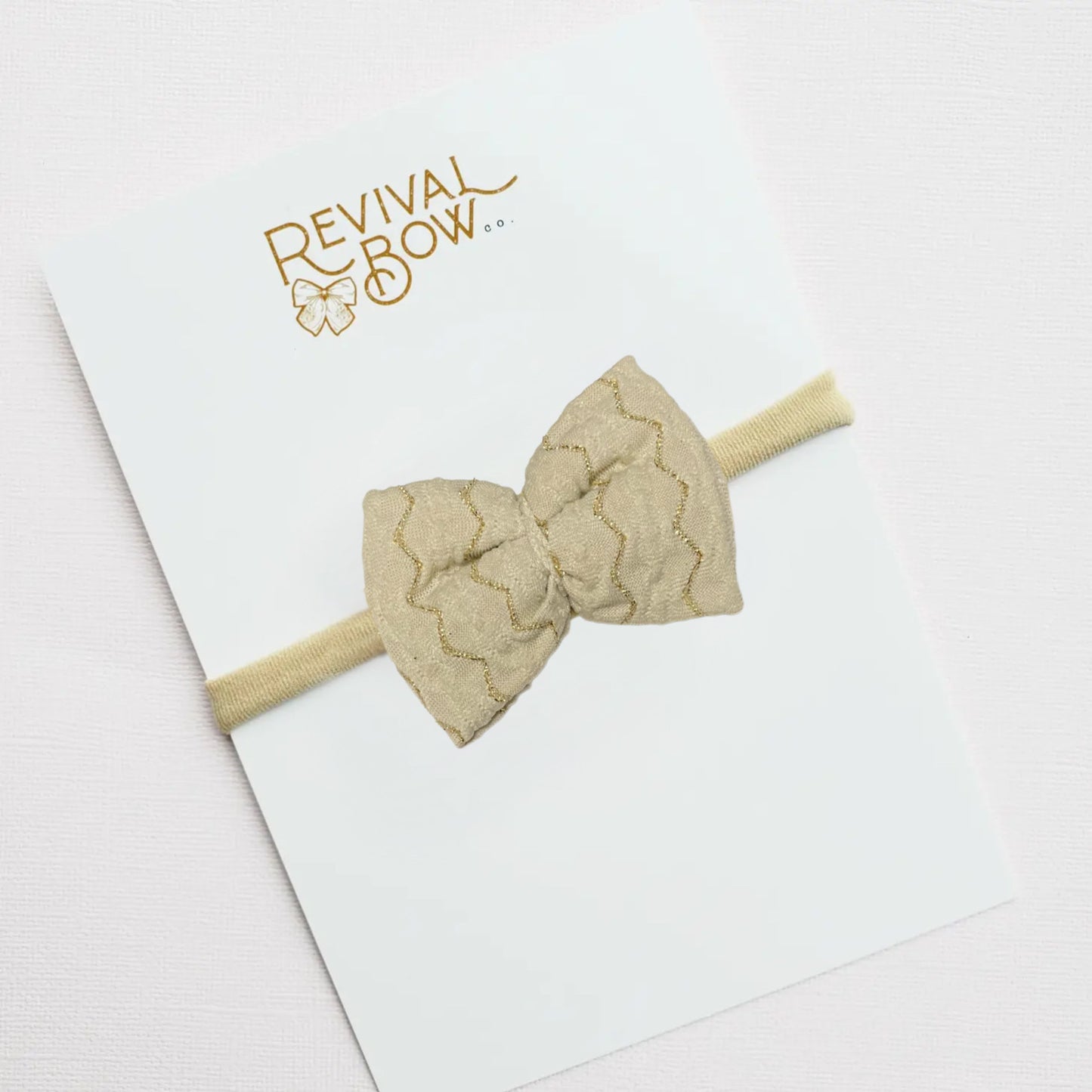 Metallic Textured Cream Mini Bow on Nylon Headband