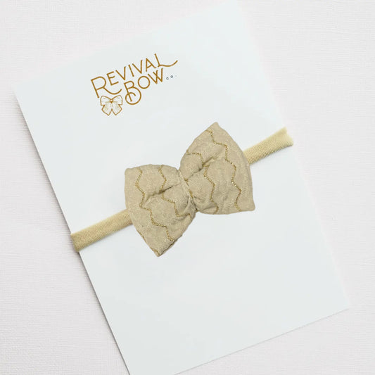 Metallic Textured Cream Mini Bow on Nylon Headband