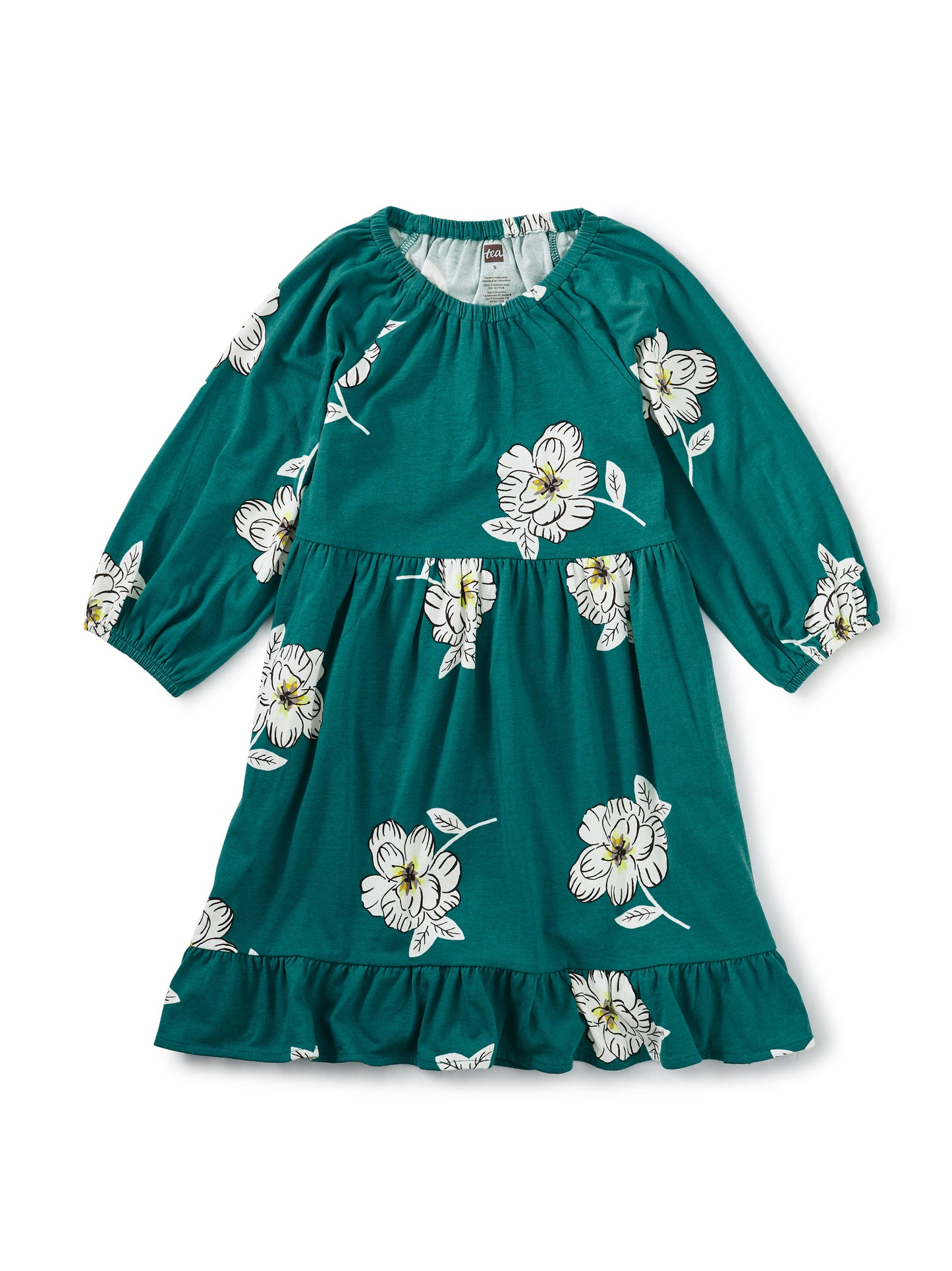 Tea Collection Ruffle Hem Dress - Lush Flora Blanca