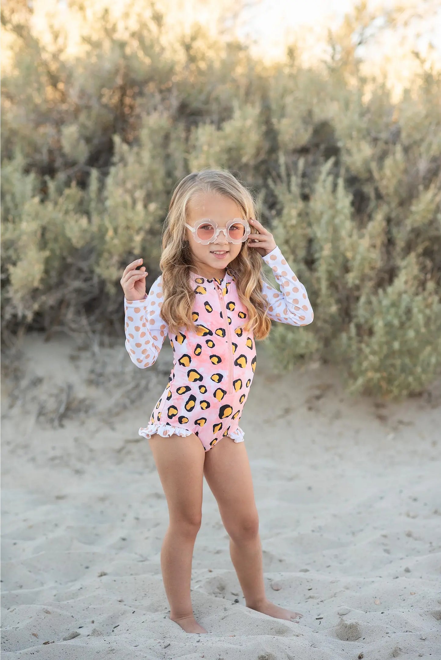 Pink Leopard Zip Rash Guard Swimsuit