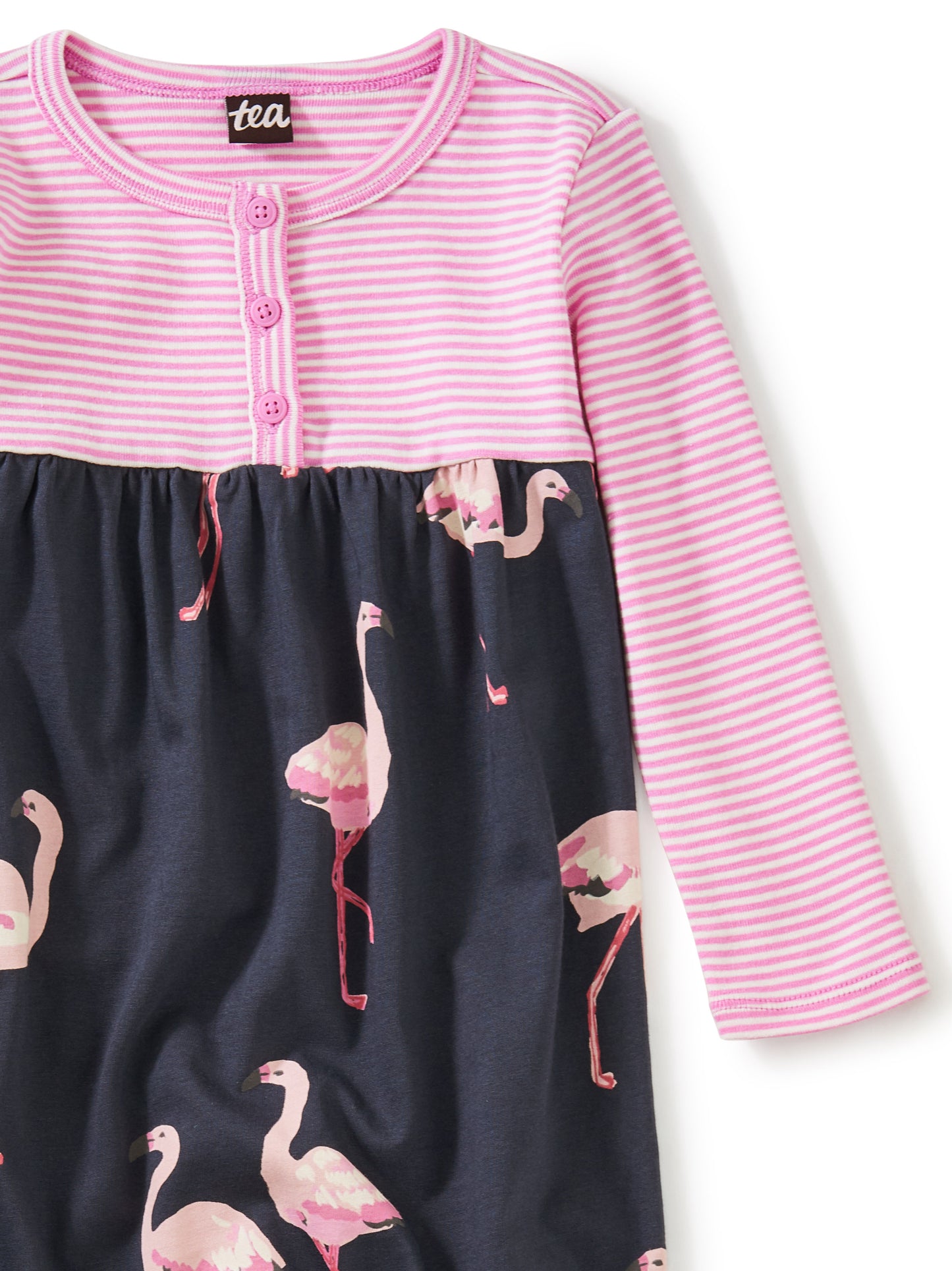 Tea Collection Print Mix Henley Romper - Flamingo Spree