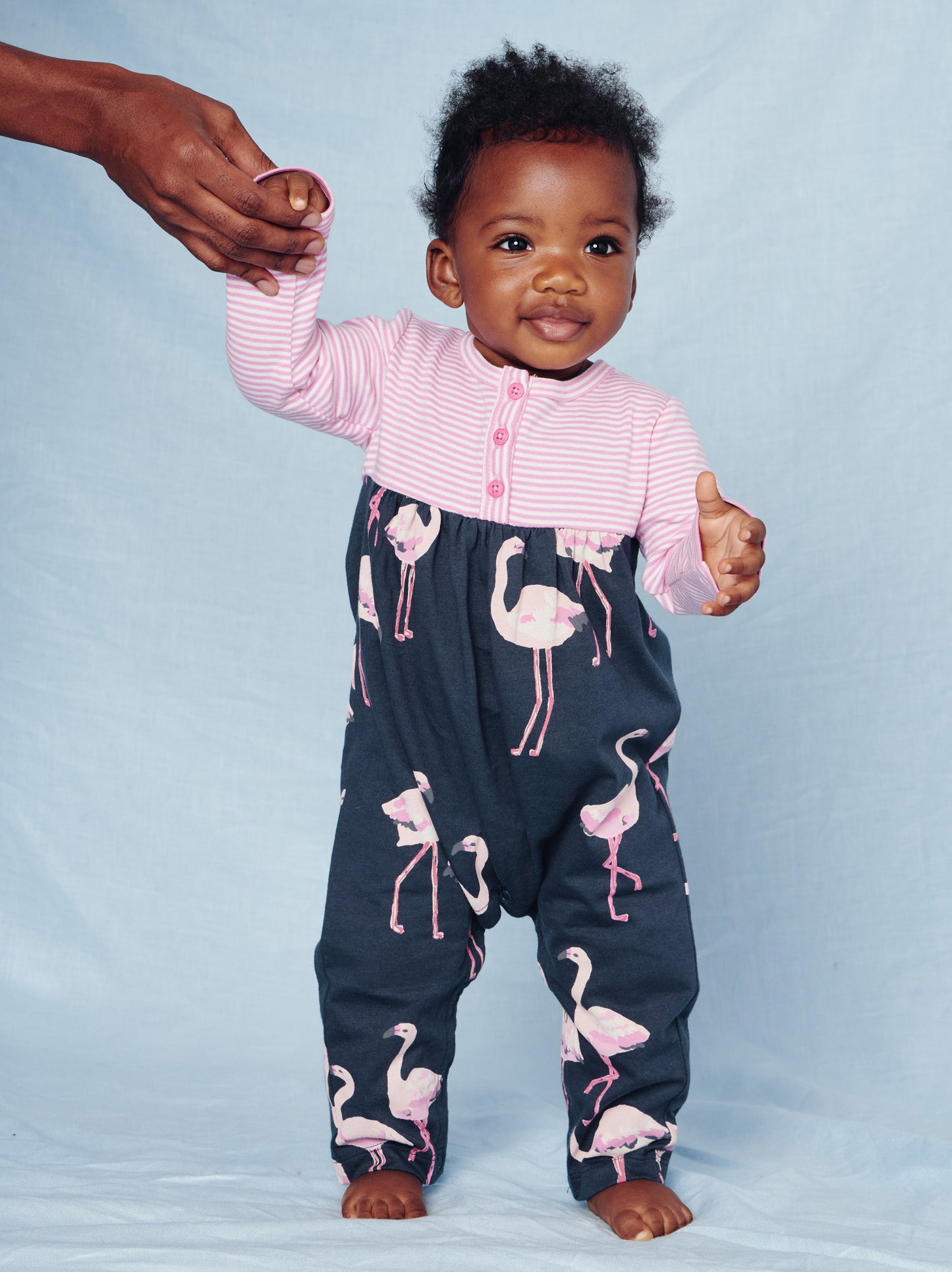 Tea Collection Print Mix Henley Romper - Flamingo Spree