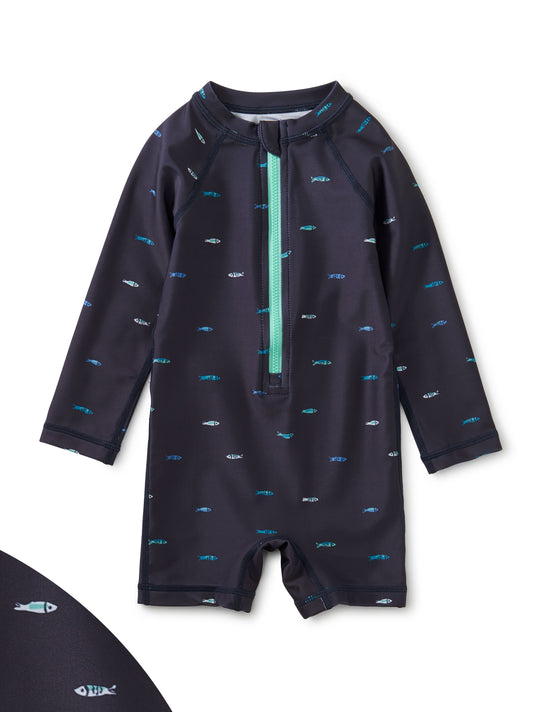 Rash Guard Baby Swimsuit - Sardines in Indigo