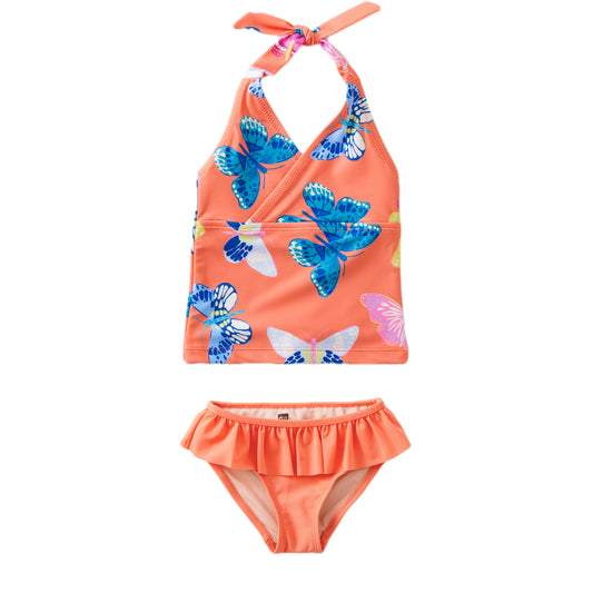 Butterfly Glow Tankini with Peach Blossom Ruffled Bikini Bottoms