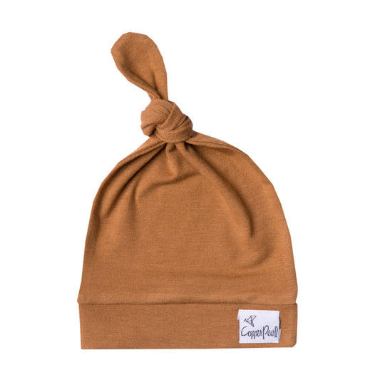 Copper Pearl Top Knot Hat 0-4mo - Camel