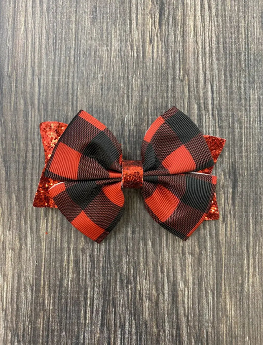 Red Glittery Buffalo Plaid Bow