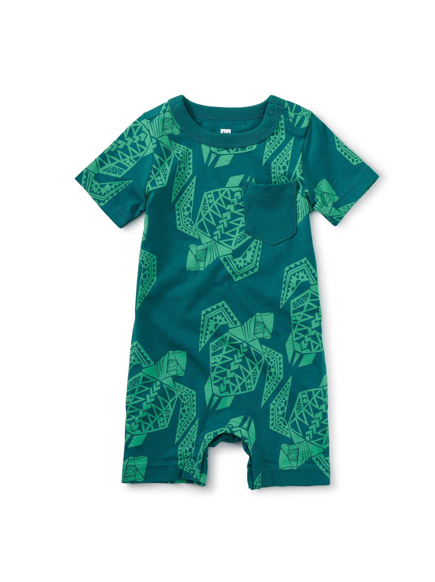 Rib Pocket Shortie Baby Romper - Iberia Turtles