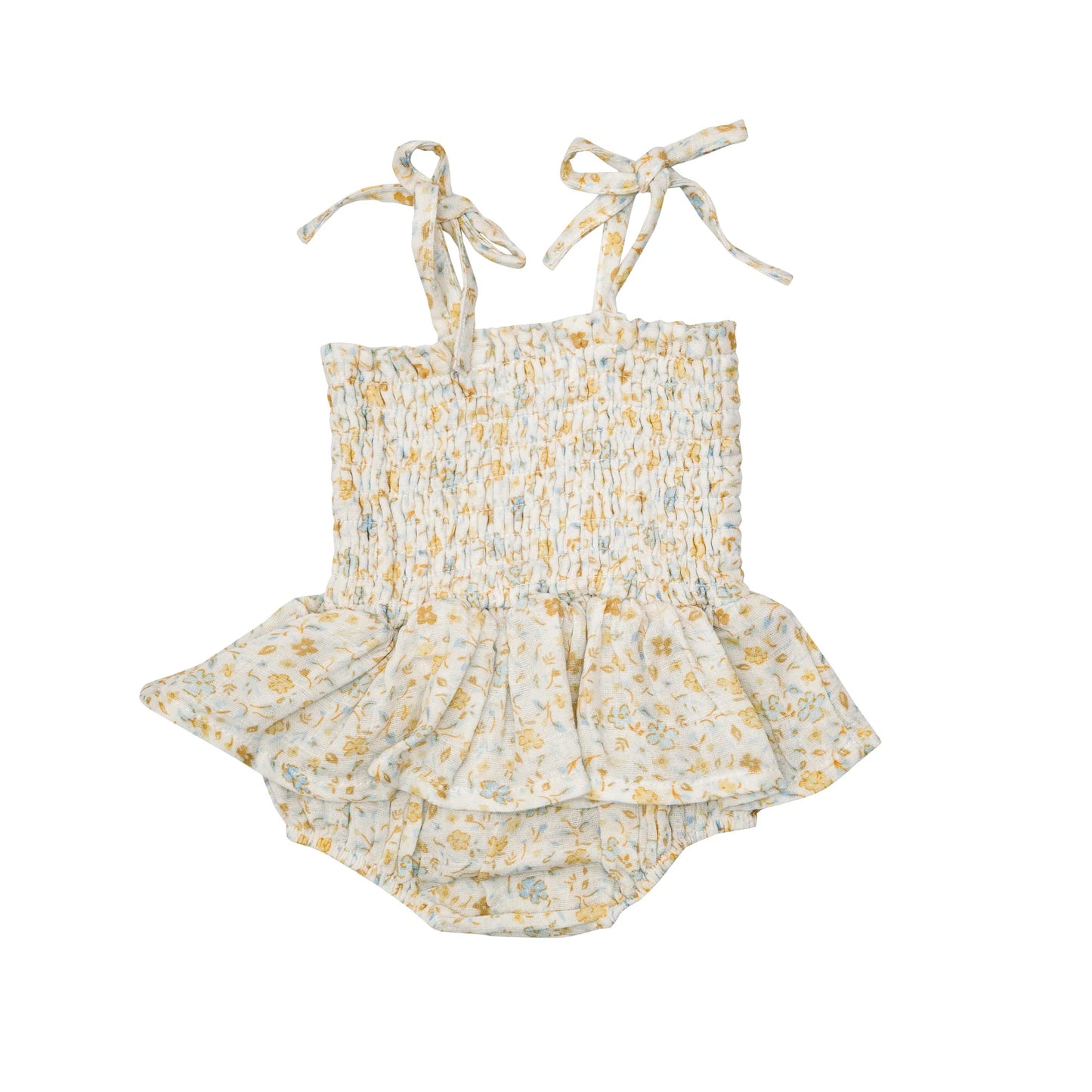 Flaxen Floral Smocked Bubble w/ Skirt