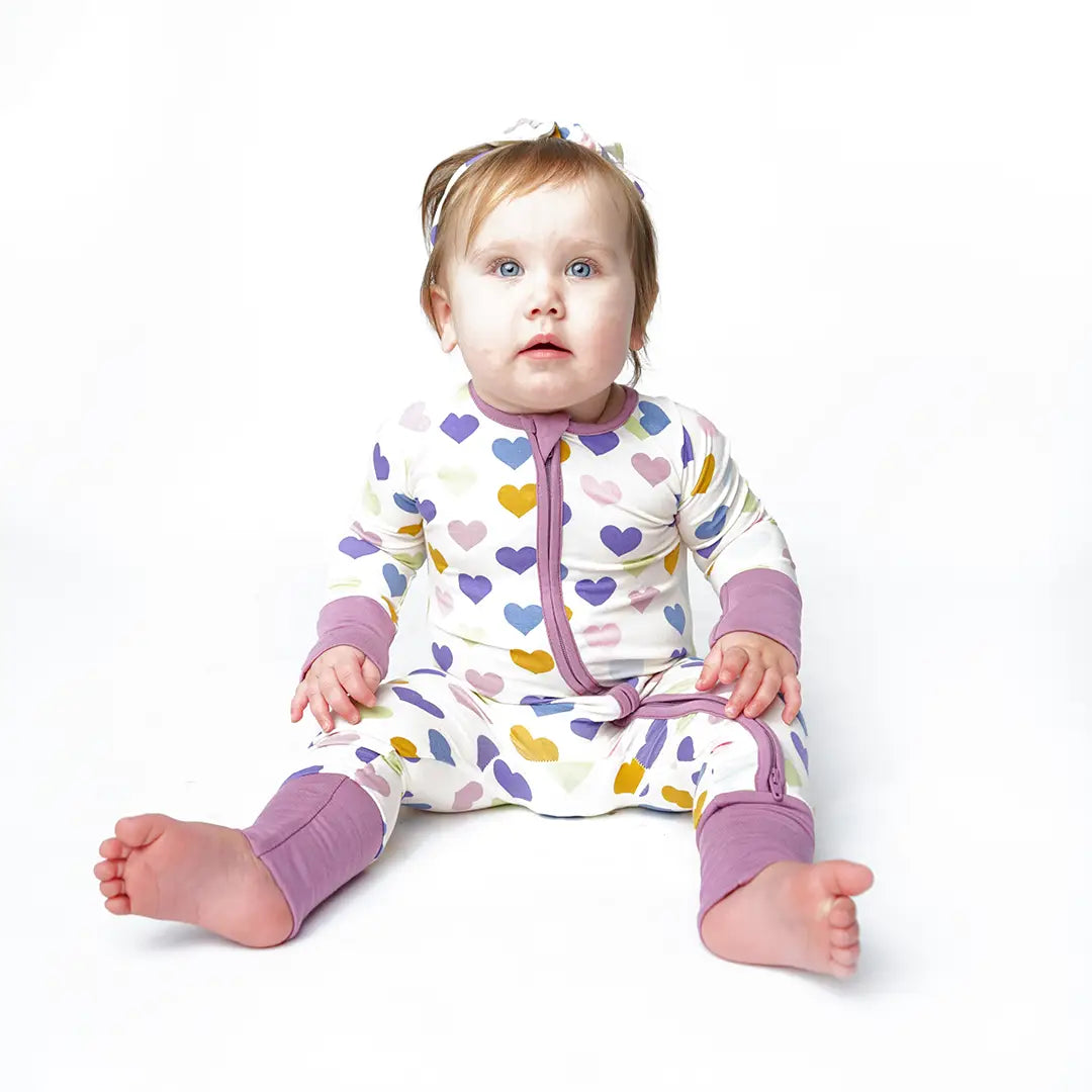 Little Love in Purple Bamboo Convertible Footed Romper
