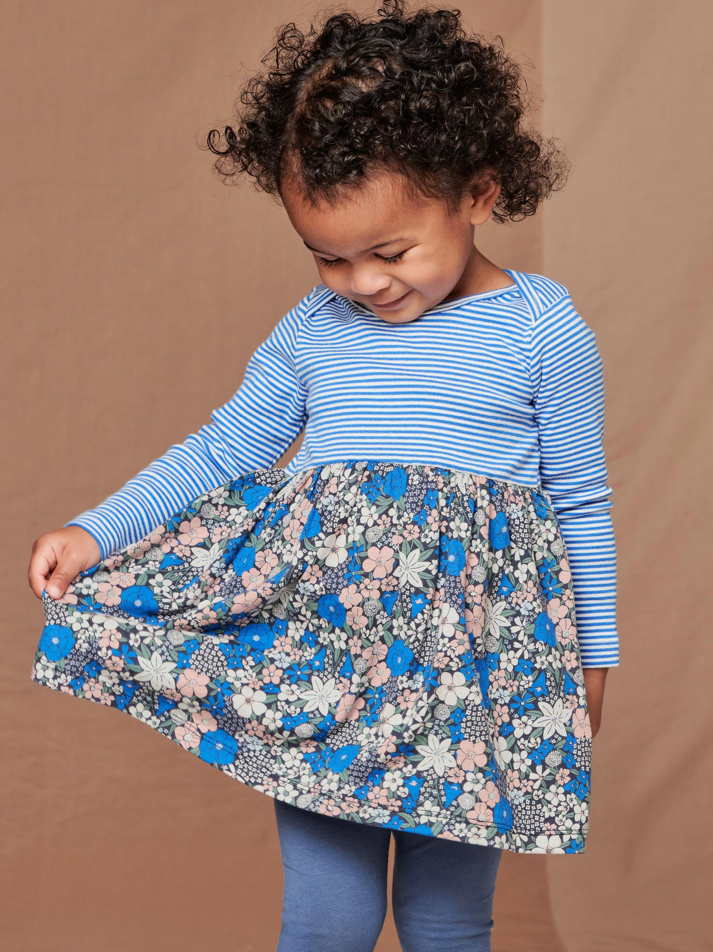 Two-Tone Baby Dress - Swedish Bouquet in Indigo