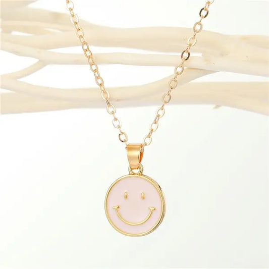 Pink Smiley Charm Thin Chain Necklace