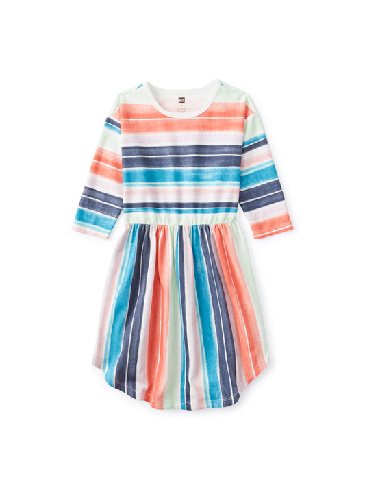Long Sleeve Midi Dress - Water Color Stripes