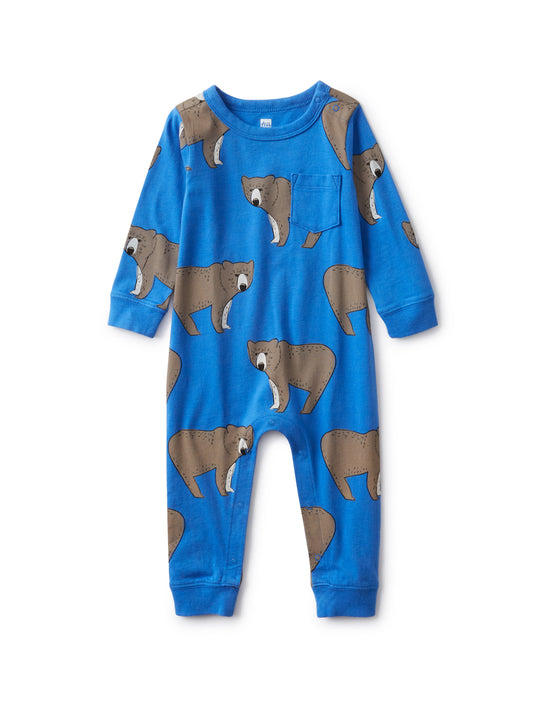Long Sleeve Baby Romper - Bear Lair in Imperial