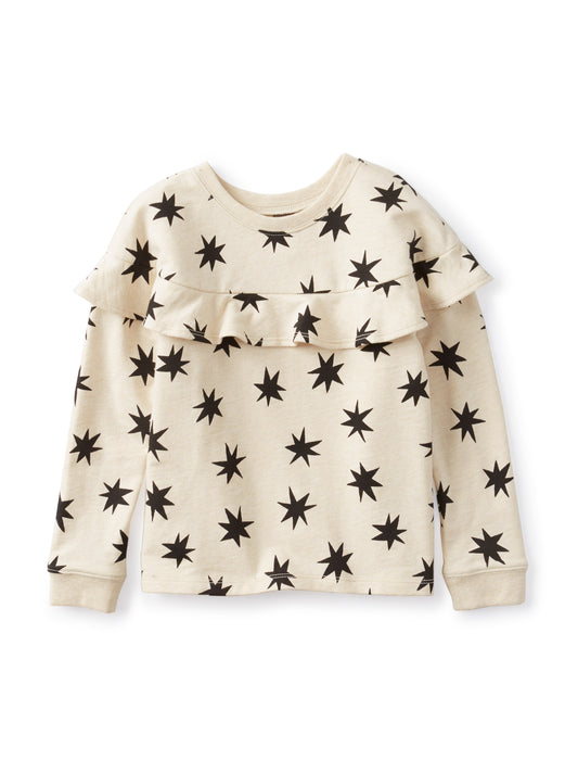 Long Sleeve Ruffle Top - Lucky Star in Oatmeal