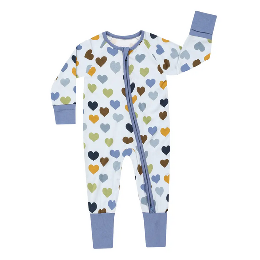 Little Love in Blue Bamboo Convertible Footed Romper